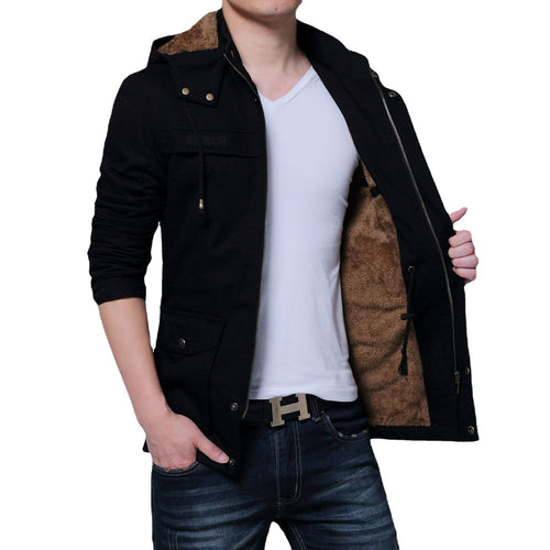 Herren Canvas-Parka mit gefütterter Kapuze, Multifunktions-Taschen und verdecktem Reißverschluss Nord Taschen