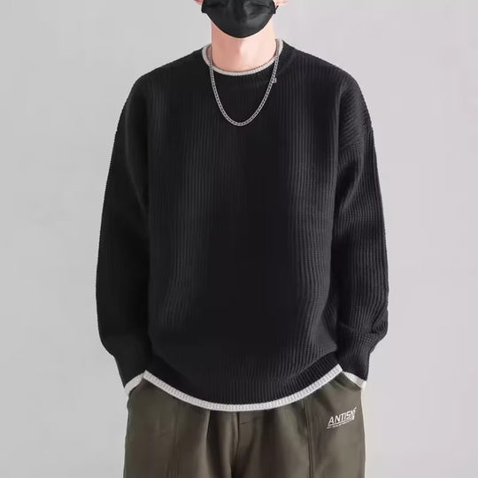Herren Modischer Rippstrickpullover mit Rundhalsausschnitt Nord Taschen