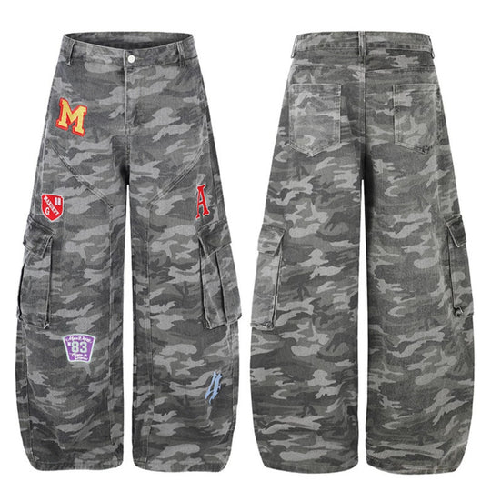 Damen Weite Cargo-Hose im Camouflage-Look mit Applikationen und Multi-Taschen Nord Taschen