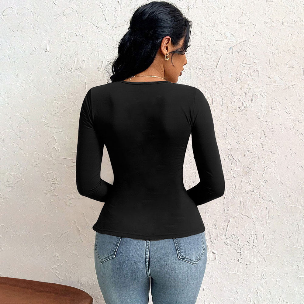 Damen asymmetrisches Langarm-Shirt mit diagonalem Cut-Out, taillierter Seitenraffung und spitz zulaufendem Zipfel-Saum Nord Taschen
