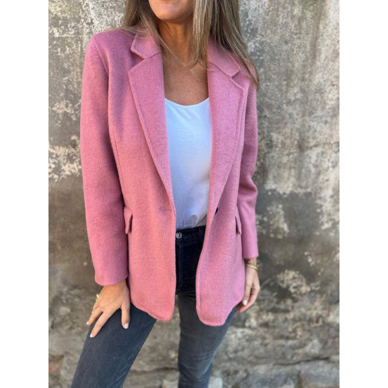 Damen Kastenförmiger Kurzmantel im Blazer-Look aus Wollmix mit fallendem Revers Nord Taschen