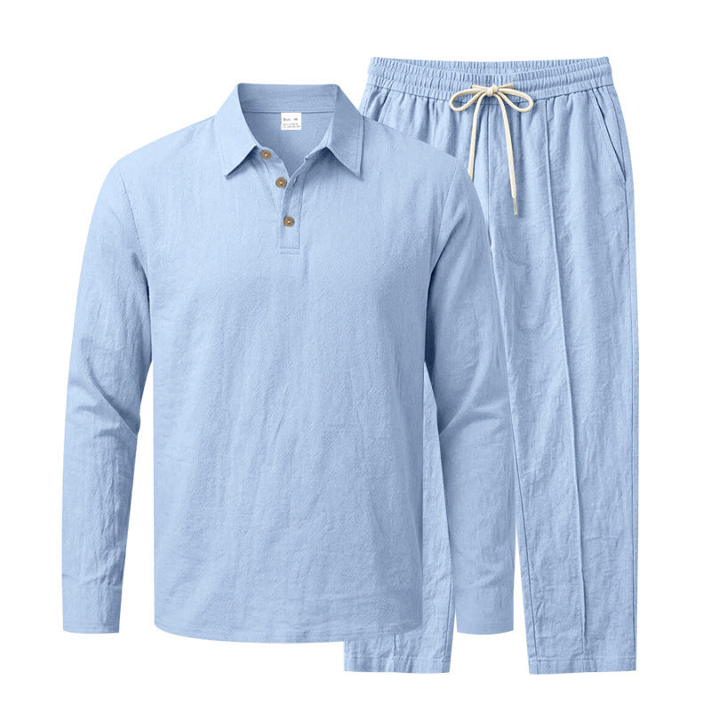 Herren Leichtes Leinen-Lounge-Set mit Henley-Kragen und elastischer Bundhose Nord Taschen