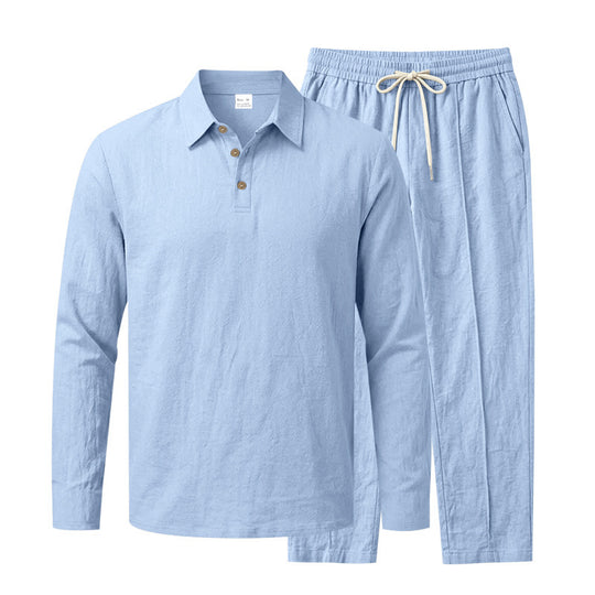 Herren Leichtes Leinen-Lounge-Set mit Henley-Kragen und elastischer Bundhose Nord Taschen