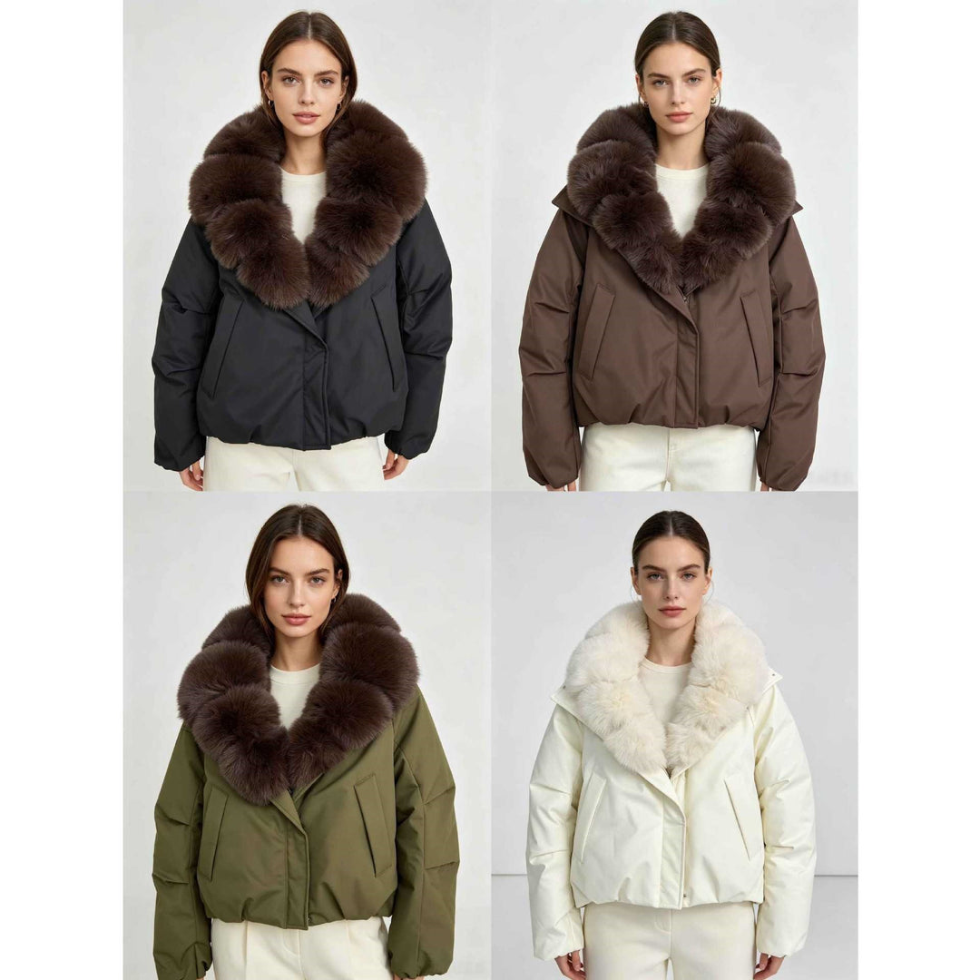 Damen nan kurze Cropped-Parka mit extravoluminösem Fellkragen und winddichter Thermofütterung Nord Taschen