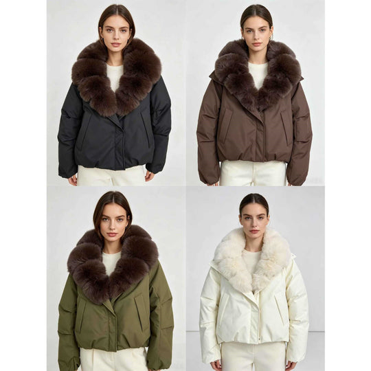 Damen nan kurze Cropped-Parka mit extravoluminösem Fellkragen und winddichter Thermofütterung Nord Taschen