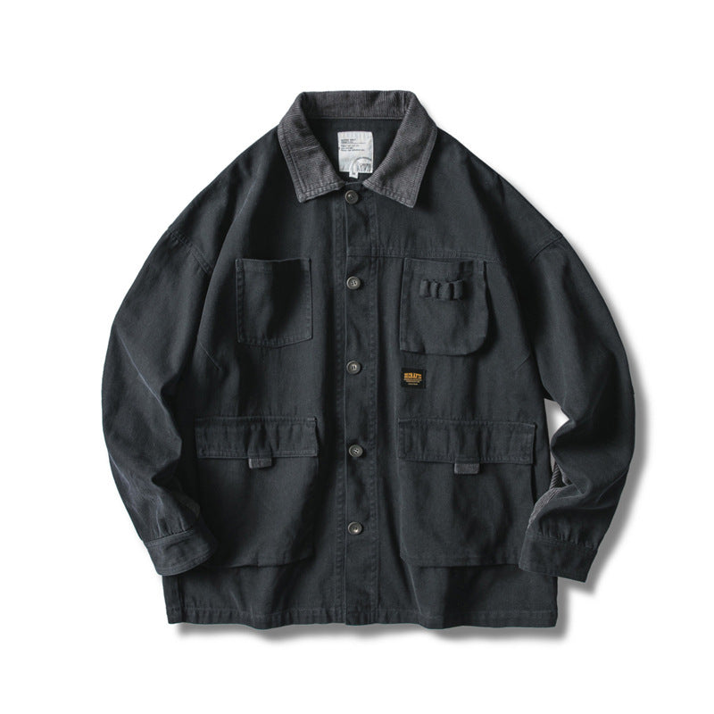 Herren Locker geschnittene Feldjacke im Workwear-Stil mit aufgesetzten Pattentaschen und Cordkragen Nord Taschen