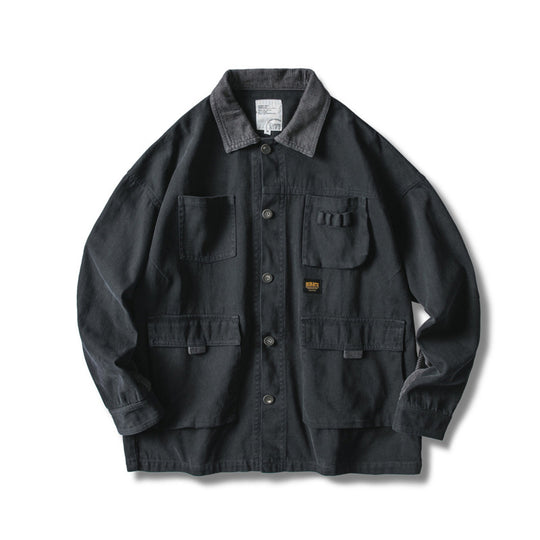 Herren Locker geschnittene Feldjacke im Workwear-Stil mit aufgesetzten Pattentaschen und Cordkragen Nord Taschen
