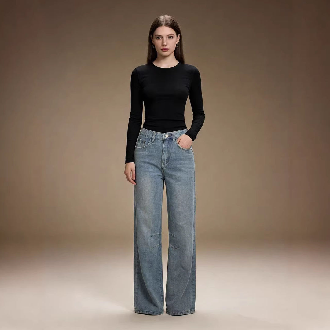 Damen schlichtes langarm-Feinstrickshirt mit Rundhalsausschnitt, leicht taillierter Silhouette und elastischem Tragekomfort Nord Taschen