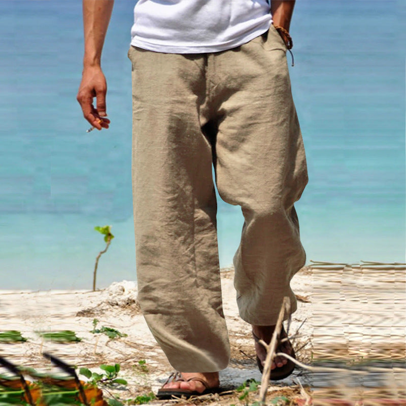 Herren Luftige Strandhose im Baggy-Schnitt aus Leinenmix mit Tunnelzug Nord Taschen