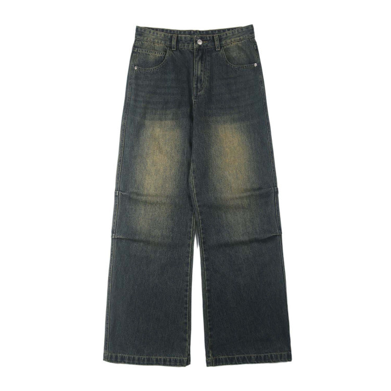 Herren Paneel-Denim Baggyhose mit tiefem Schritt und Used-Fade Nord Taschen