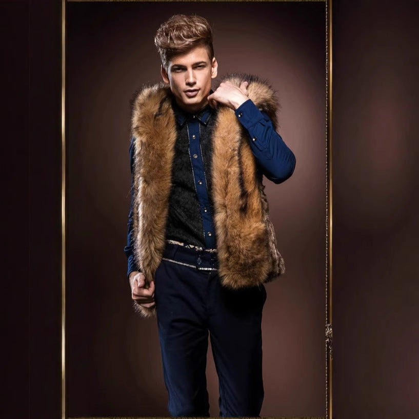 Herren Elegante Kunstpelz-Weste mit tiefem Kragen und luxuriösem Design