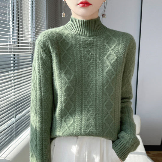 Damen Zopfmuster-Mockneckpullover mit feinem Ajour‑Detail und flauschiger Kaschmir‑Optik Nord Taschen