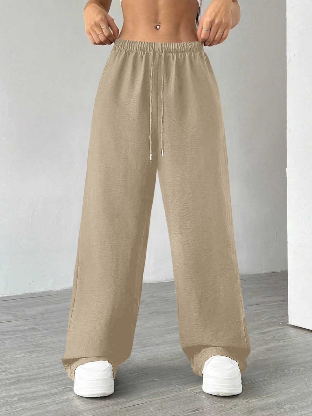 Damen Weite Lounge-Hose mit hohem Elastikbund und Kordelzug Nord Taschen