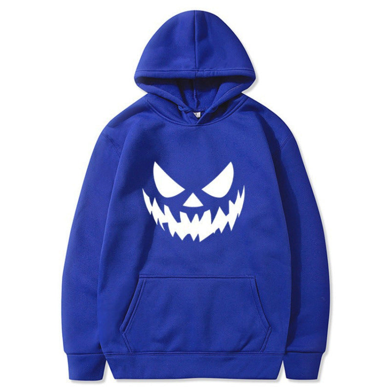 Unisex Kapuzenpullover mit gruseligem Kürbisgesicht-Print und Oversize Kängurutasche Nord Taschen