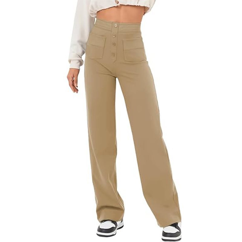 Damen Hochtaillierte weite Hose mit Knopfleiste und aufgesetzten Taschen Nord Taschen