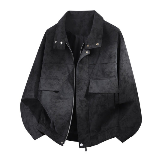 Herren Oversize Field-Bomberjacke im Velours-Look mit Frontklappen, verdecktem Zwei-Wege-Reißverschluss & verstärktem Stehkragen Nord Taschen