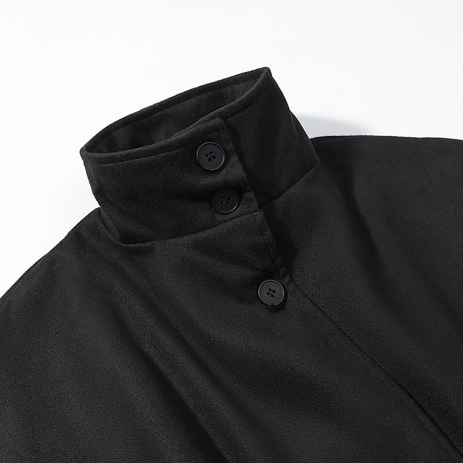 Damen Kurzcape mit Stehkragen, verdeckter Knopfleiste und Taillenbindegürtel Nord Taschen