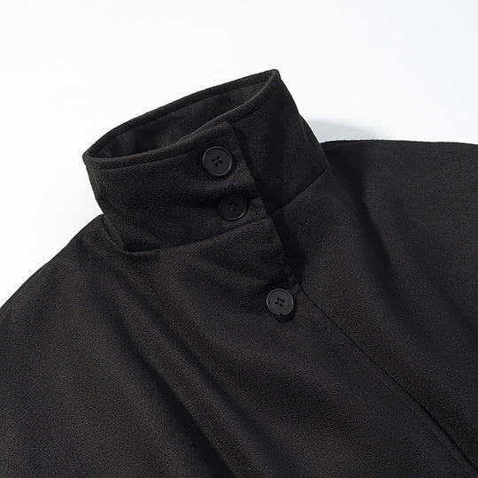 Damen Kurzcape mit Stehkragen, verdeckter Knopfleiste und Taillenbindegürtel Nord Taschen
