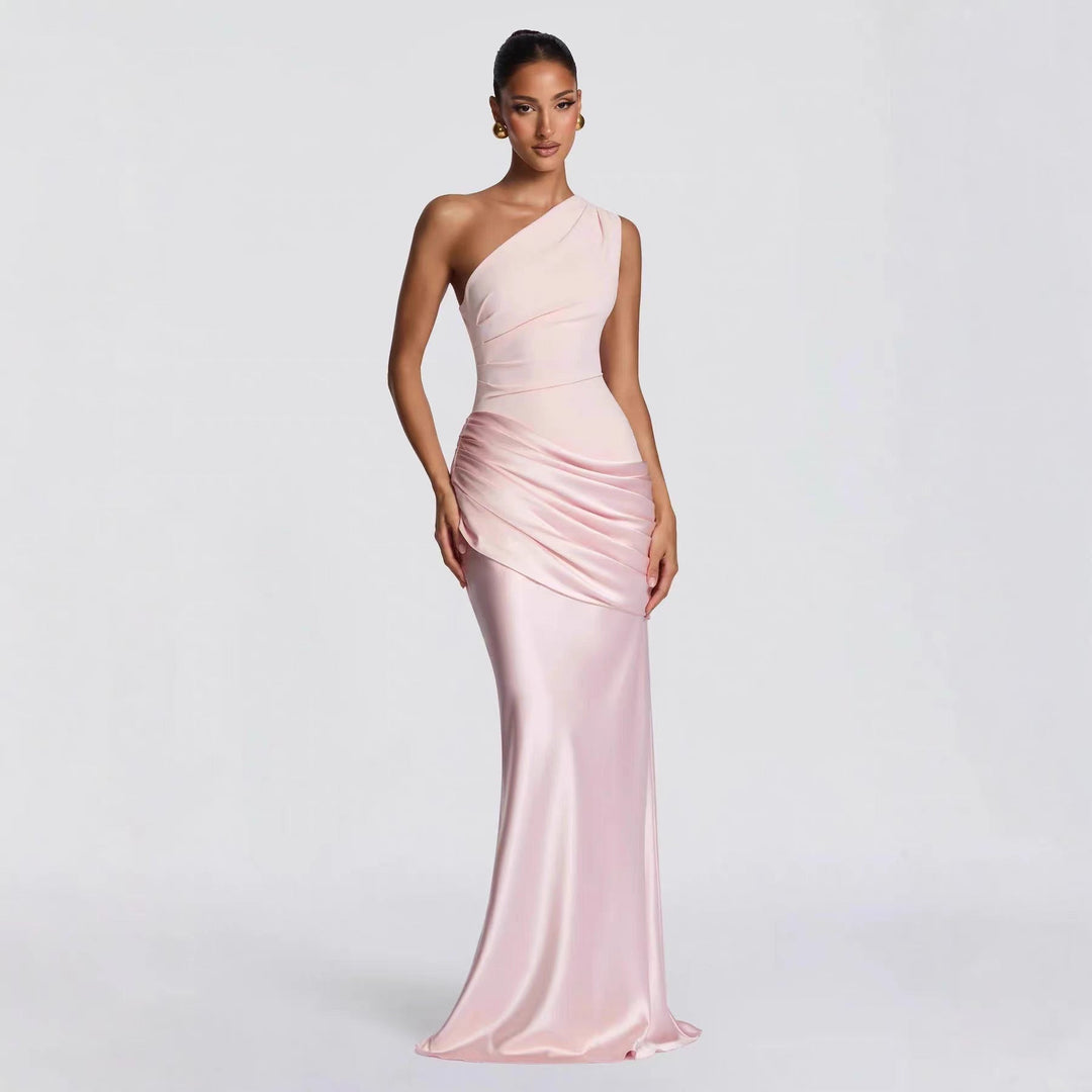 Damen elegantes asymmetrisches Satin-Abendkleid mit Drapé-Design Nord Taschen