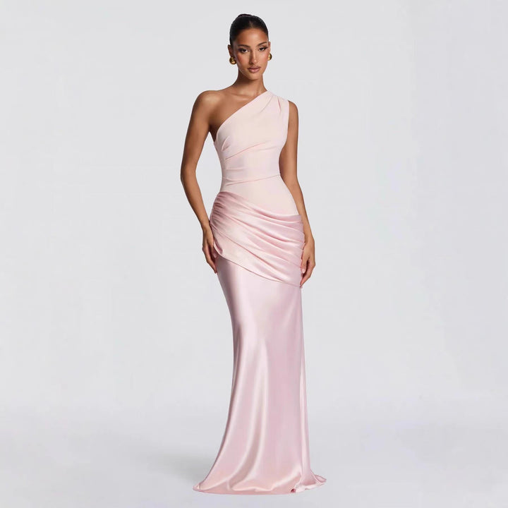 Damen elegantes asymmetrisches Satin-Abendkleid mit Drapé-Design Nord Taschen