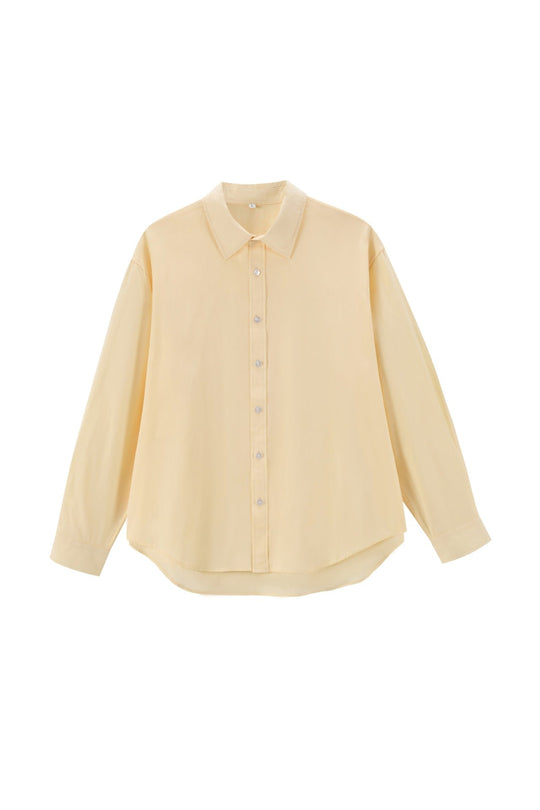 Damen Oversize Baumwollbluse mit Kentkragen und abgerundetem Saum Nord Taschen