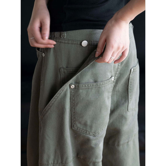 Damen Weite High‑Waist Utility-Cargohose mit Tiefer Schrittlinie Nord Taschen
