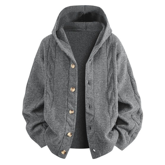 Damen Oversize-Kapuzen-Strickjacke mit Zopfmuster & Knopfleiste Nord Taschen