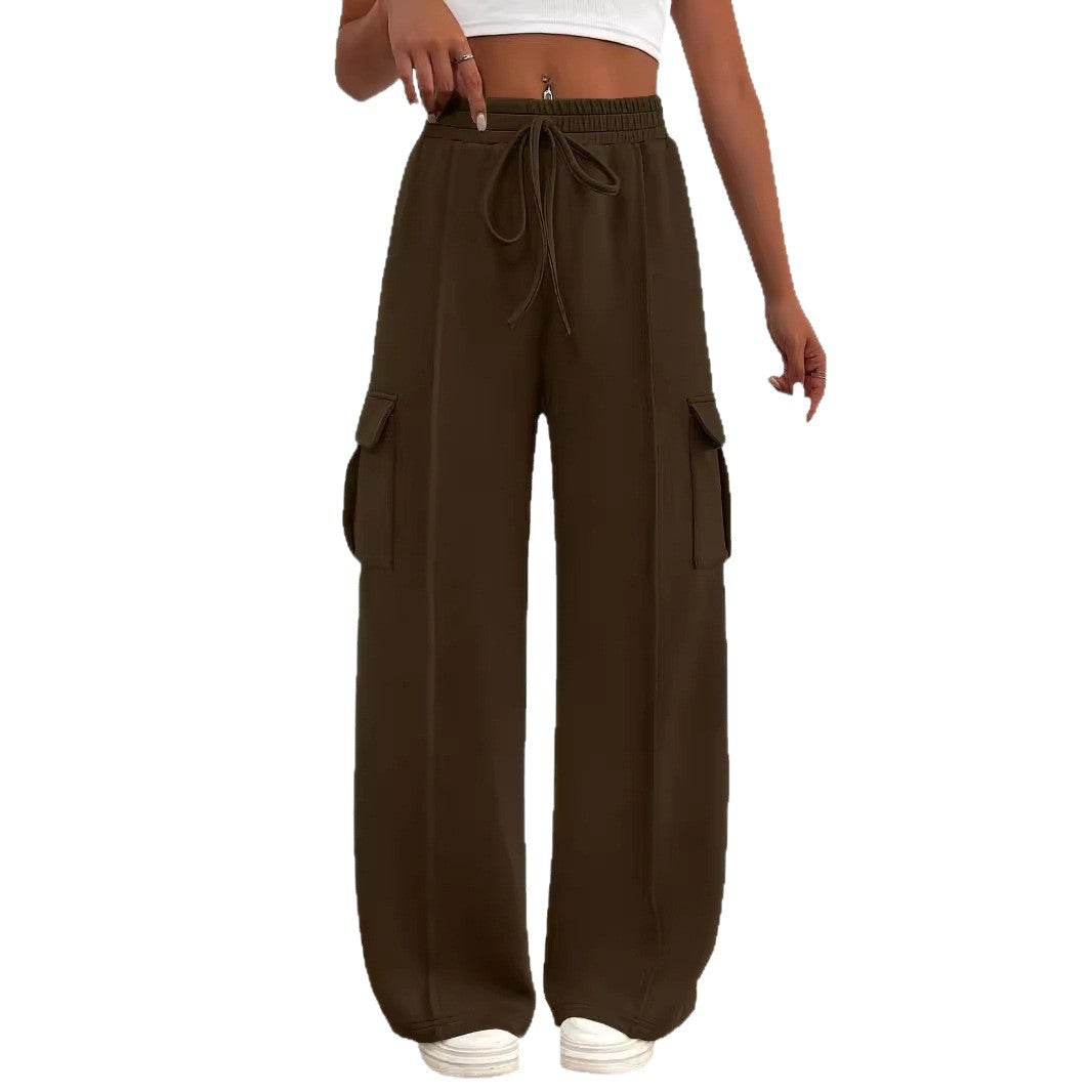 Damen Weite Cargo-Loungehose mit Tunnelzugbund und aufgesetzten Pattentaschen Nord Taschen