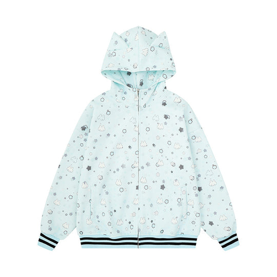 Damen Kapuzensweatjacke im Oversize‑Schnitt mit Komplettdruck, Reißverschluss und kontrastierenden Rippbündchen Nord Taschen