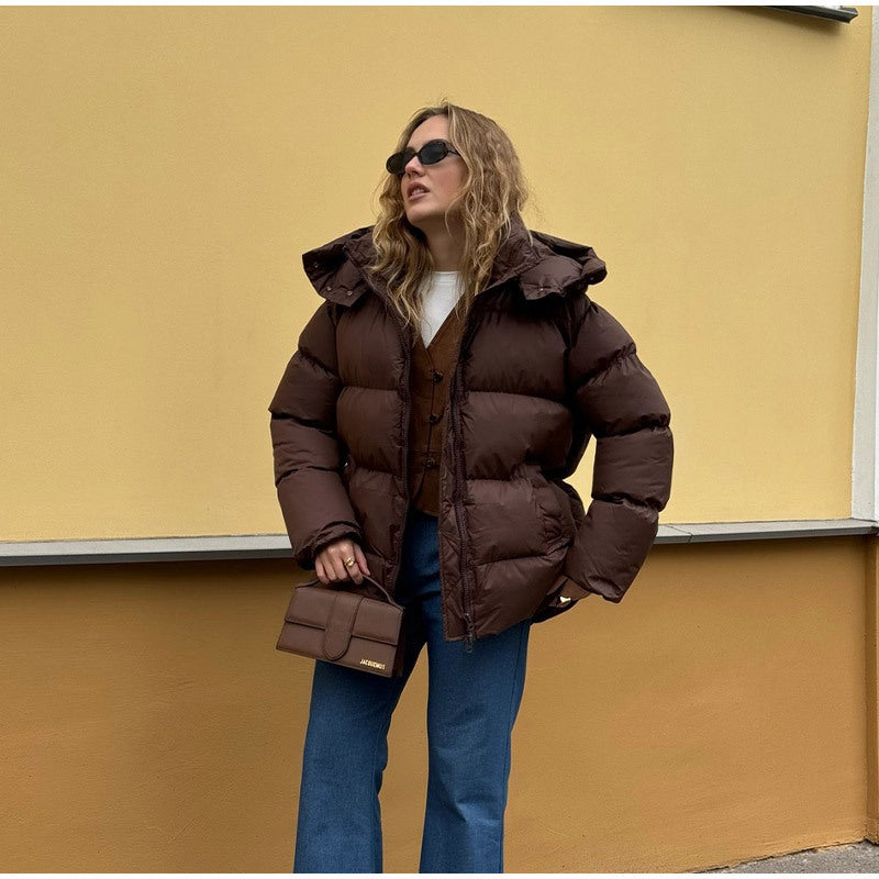 Damen Gefütterte Oversize-Steppjacke mit Volumenärmeln und abnehmbarem Kapuzenkragen Nord Taschen