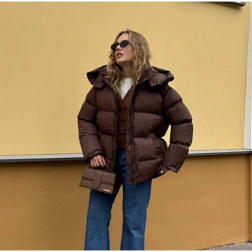 Damen Gefütterte Oversize-Steppjacke mit Volumenärmeln und abnehmbarem Kapuzenkragen Nord Taschen
