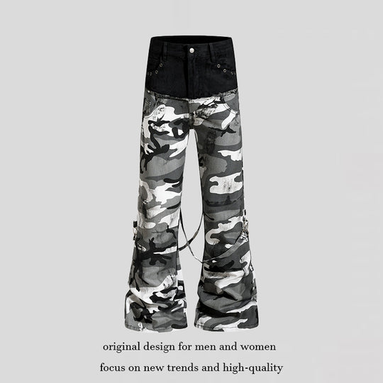 Damen Weite High‑Waist Cargohose im Camouflage‑Look mit Bondage‑Riemen Nord Taschen