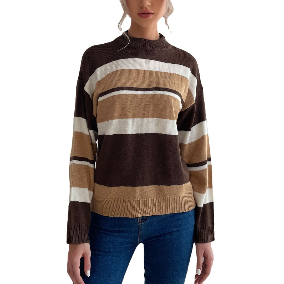 Damen Gestreifter Feinstrick-Pullover mit Stehkragen Nord Taschen