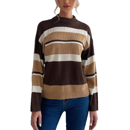 Damen Gestreifter Feinstrick-Pullover mit Stehkragen Nord Taschen