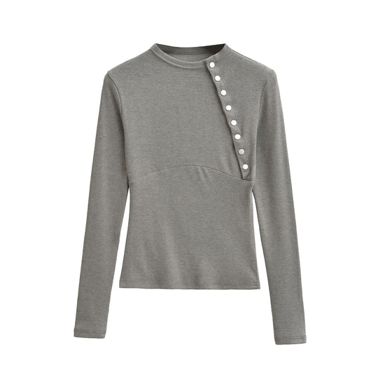 Damen Figurnahes Longsleeve mit asymmetrischer Druckknopfleiste Nord Taschen