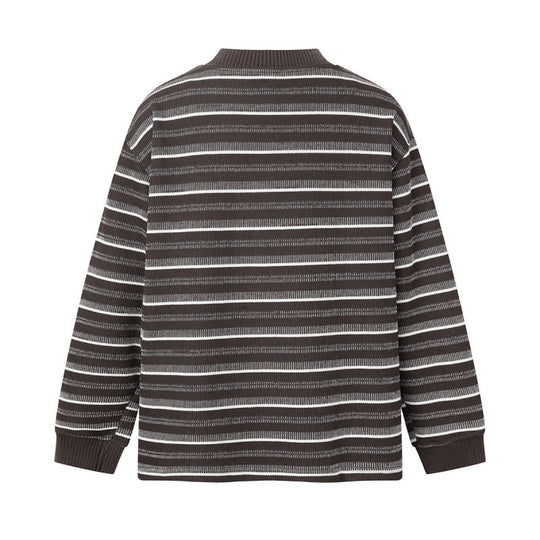 Unisex Locker geschnittener Strukturstrick-Pullover mit Rundhals und maritimen Streifen Nord Taschen