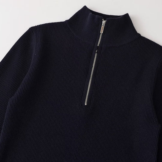 Damen Gerippter Halbzip-Strickpullover mit Stehkragen Nord Taschen