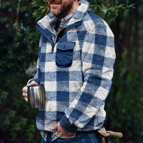 Herren Fleece-Pullover mit Karomuster und Hohem Kragen Avellé