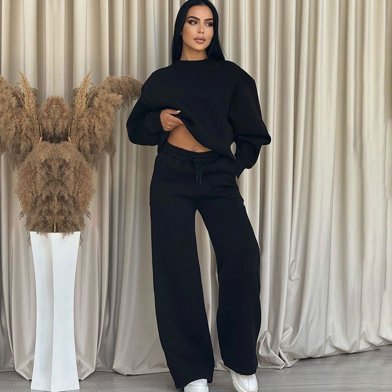 Damen Oversize-Sweatset aus weichem French-Terry mit weiter Palazzo-Jogginghose Nord Taschen