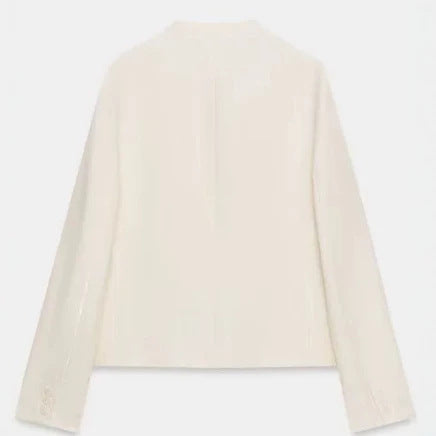 Damen Leichter kragenloser Blazerjacke mit V‑Ausschnitt, drei‑Knopfverschluss und aufgesetzten Taschen Nord Taschen