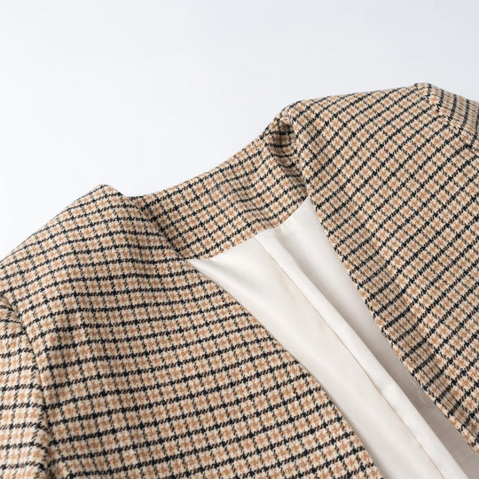 Damen Zweiteiliges Tweed-Ensemble mit kragenlosem Cropped-Blazer und A-Linien-Minirock Nord Taschen