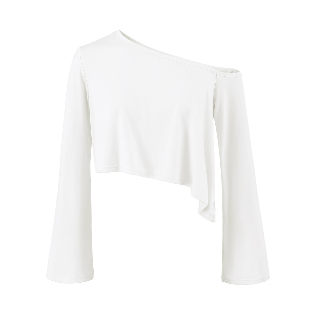 Damen Einschulter-Kurztop mit asymmetrischem Saum und Trompetenärmeln Nord Taschen
