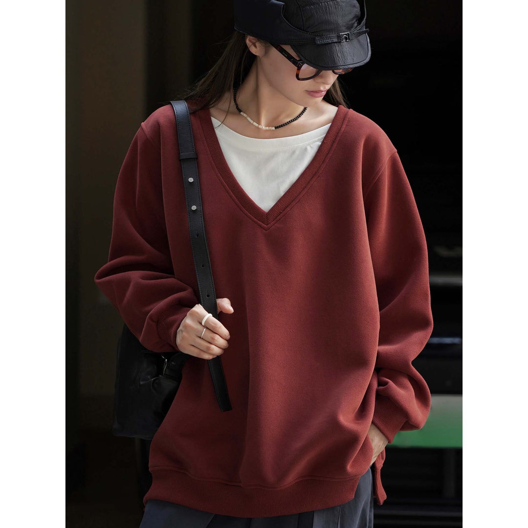 Damen V-Ausschnitt Sweatshirt im Relaxed‑Fit aus Baumwollmix Nord Taschen