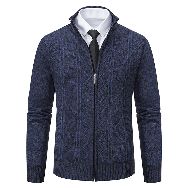 Herren Strickjacke mit Reißverschluss, Stehkragen und strukturierter Zopfmuster-Optik Nord Taschen