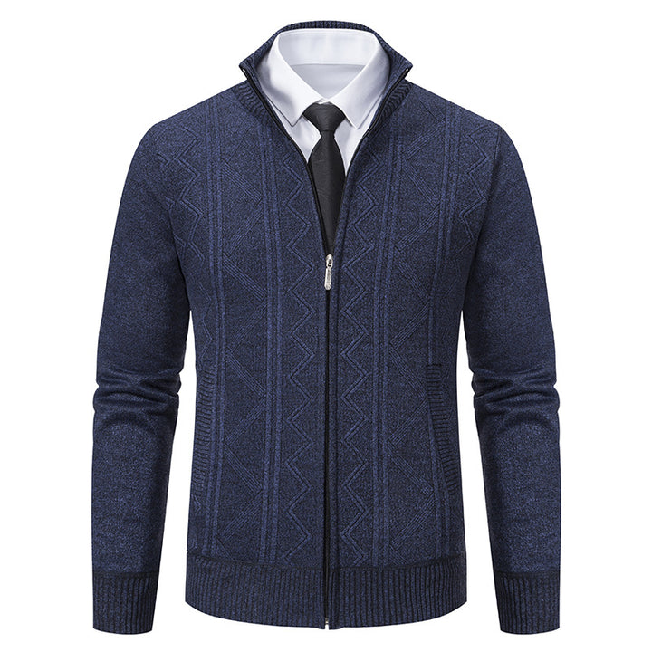 Herren Strickjacke mit Reißverschluss, Stehkragen und strukturierter Zopfmuster-Optik Nord Taschen