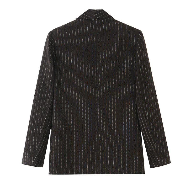 Damen Nadelstreifen-Blazer mit Schalkragen und leicht taillierter Silhouette Nord Taschen