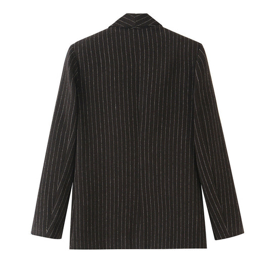 Damen Nadelstreifen-Blazer mit Schalkragen und leicht taillierter Silhouette Nord Taschen