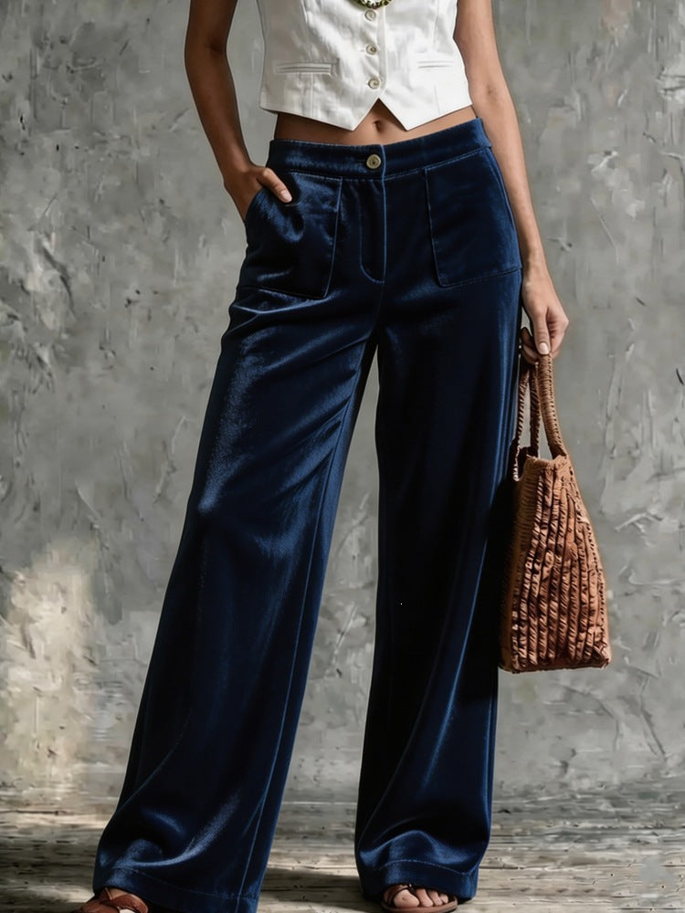 Damen Weite Samt-Palazzohose mit hoher Taille und aufgesetzten Taschen Nord Taschen