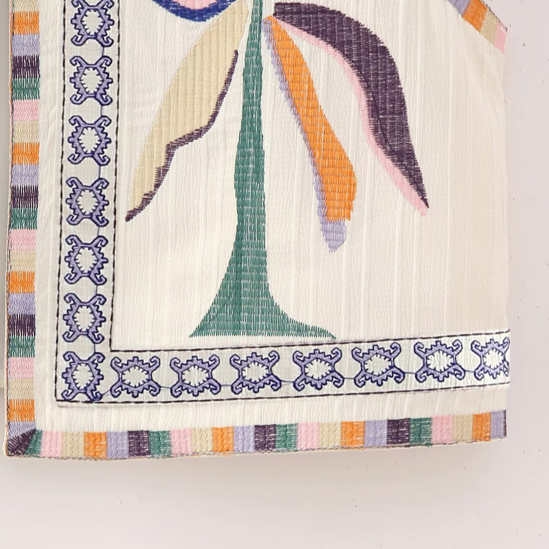 Damen bestickte ärmellose Boho‑Weste mit folkloristischen Motiven und offener Front Nord Taschen
