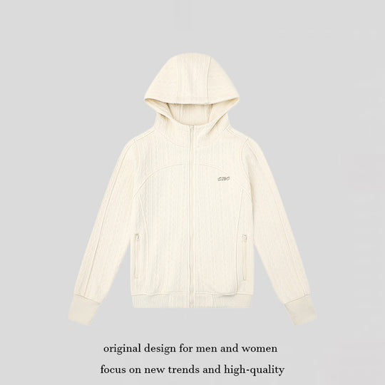 Damen Kapuzen-Strickjacke mit Zopfmuster, durchgehendem Reißverschluss und Eingrifftaschen Nord Taschen